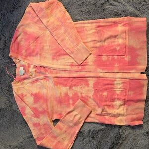 Loft Cotton Open Front Lightweight Cardigan Tie-dye Pink Size S